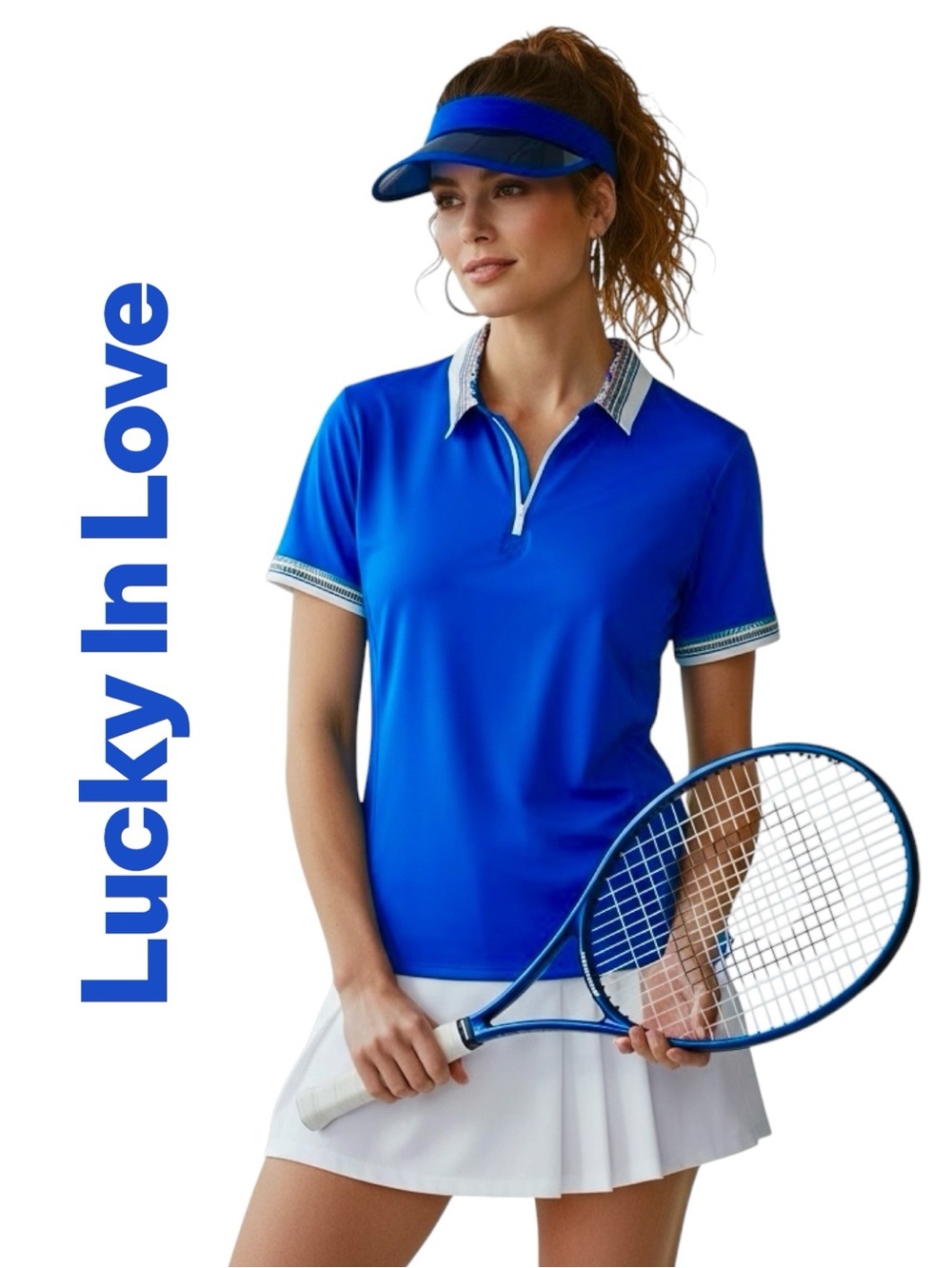 Lucky in Love Polo Vaportex Blue Details/Collar/Hem 3/4 Zip Shirt Sz L NWOT